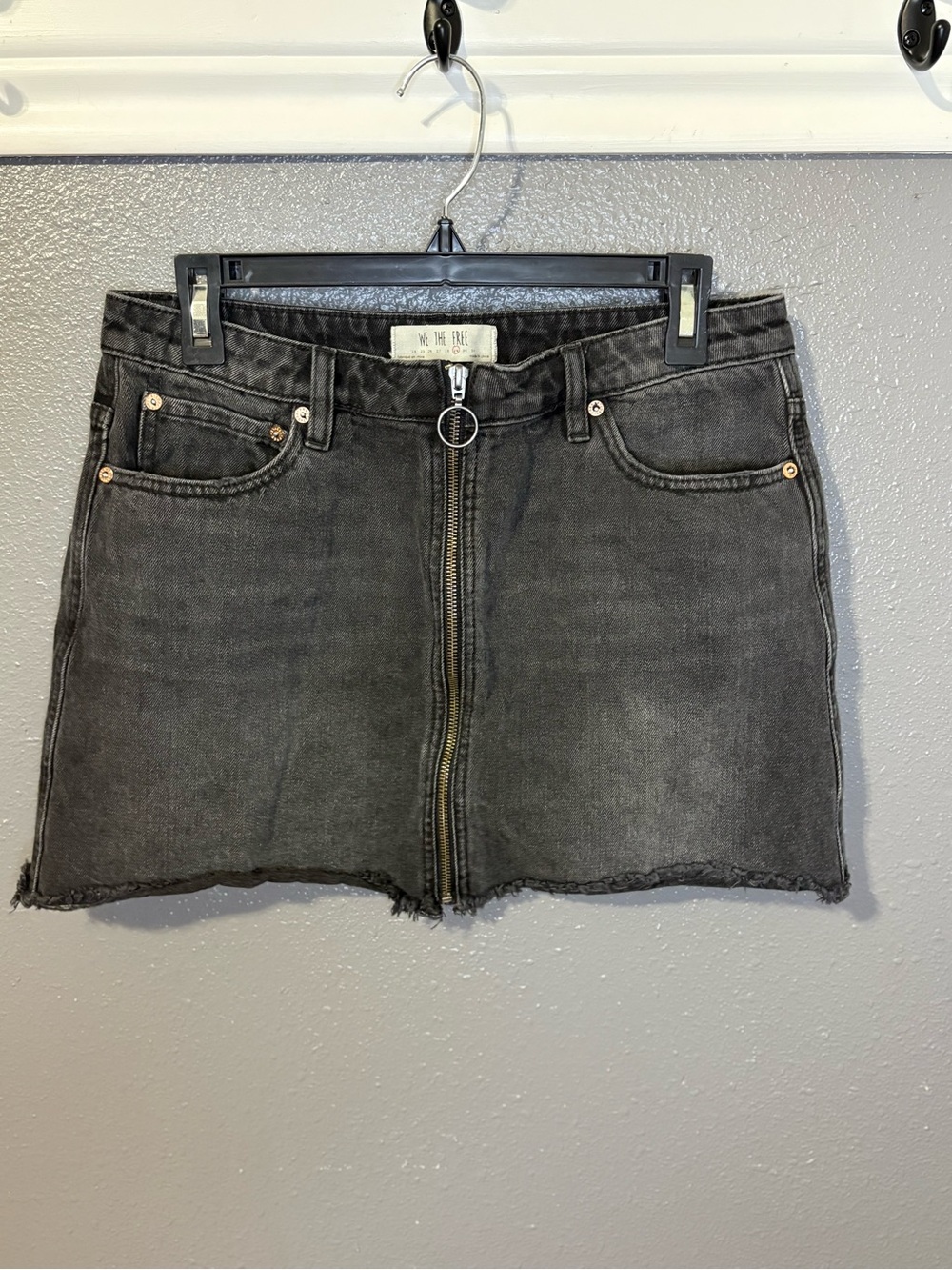 We The Free Black Denim Mini Skirt with Front Zipper size 29 (SKU 250)